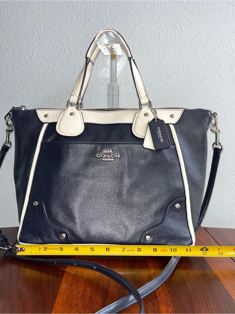 Coach Mickie Spectator Leather Satchel Tote in Chalk/Navy F37679 EUC - Picture 12 of 13